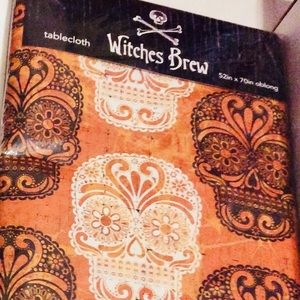 Skulls Witches Brew Halloween Tablecloth Orange Oblong 52x70 in. PEVA